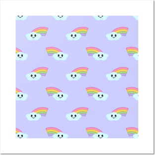 Kawaii Cute Rainbow Pattern in Purple Posters and Art